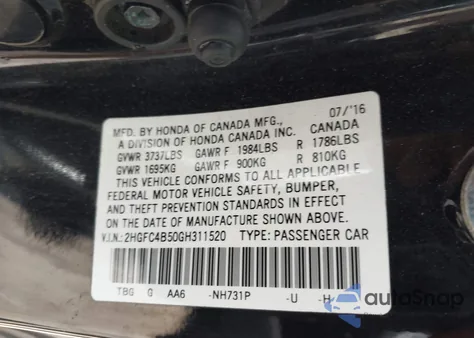 2016 Honda Civic Lx from USA, damaged, VIN 2HGFC4B50GH311520